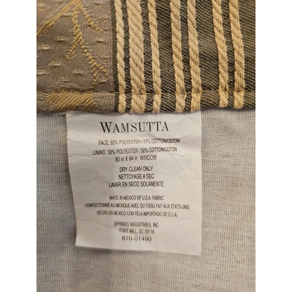 Vintage 90s Wamsutta Lined WindowCurtain Panel 80x84 Floral Damask Striped Taupe